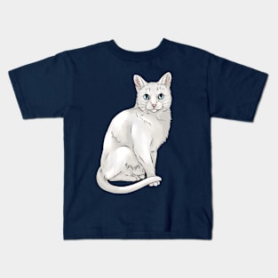 Cute White Cat with Blue Eyes Kids T-Shirt